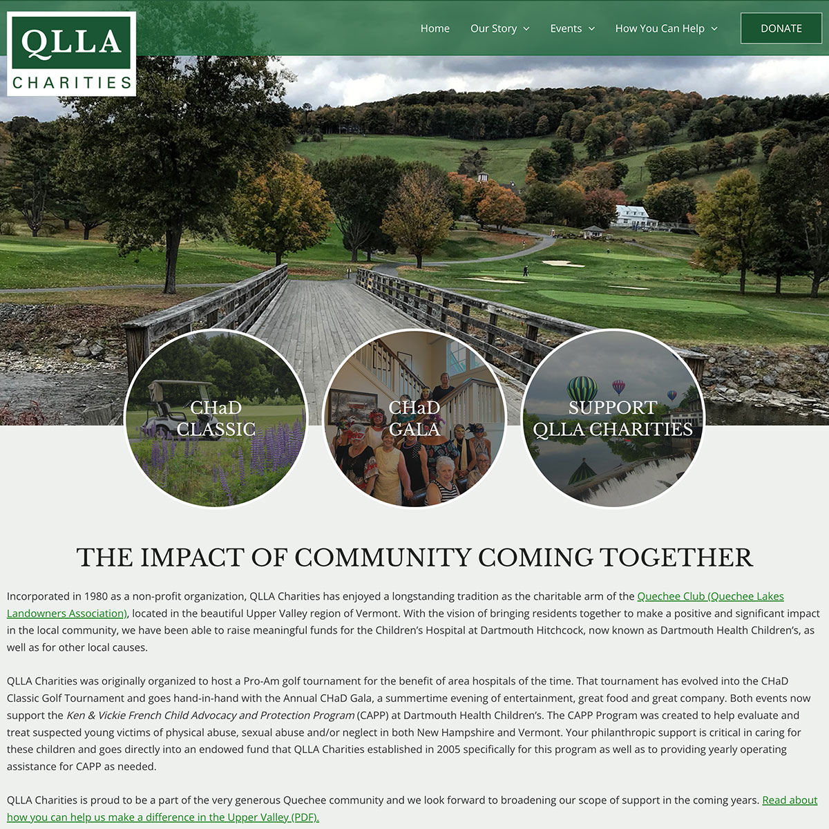 screenshot of QLLA Charities website